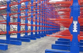 Blue Cantilever Racks with Red Arms - DMD Storage Group